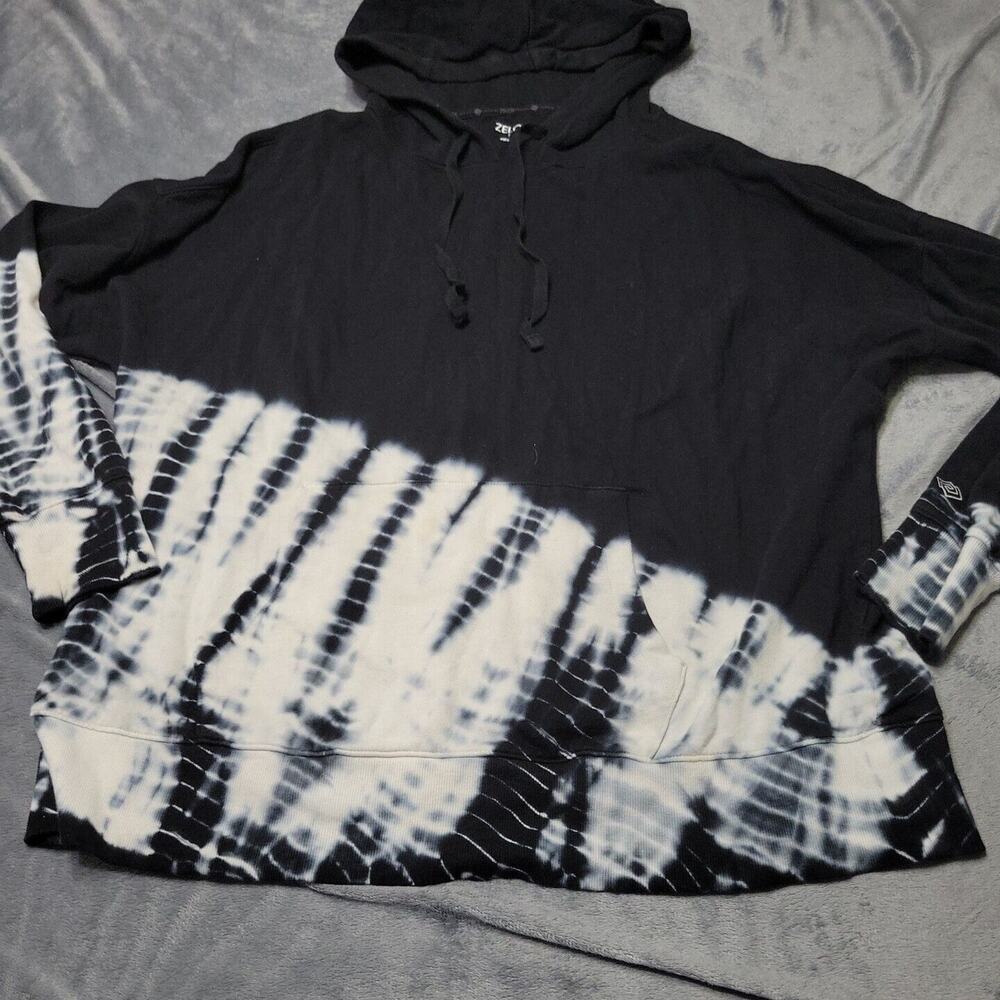 Zelos Jacket Womens Large Hoodie Sweatshirt Black Pullover Tie Dye Neck Stretch